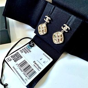 Chanel Quilted Constellation Crystal CC Drop Earrings